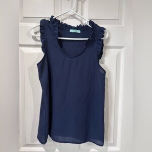 Karlie Ruffle Sleeveless Navy Blue Blouse Women’s Career Business Small